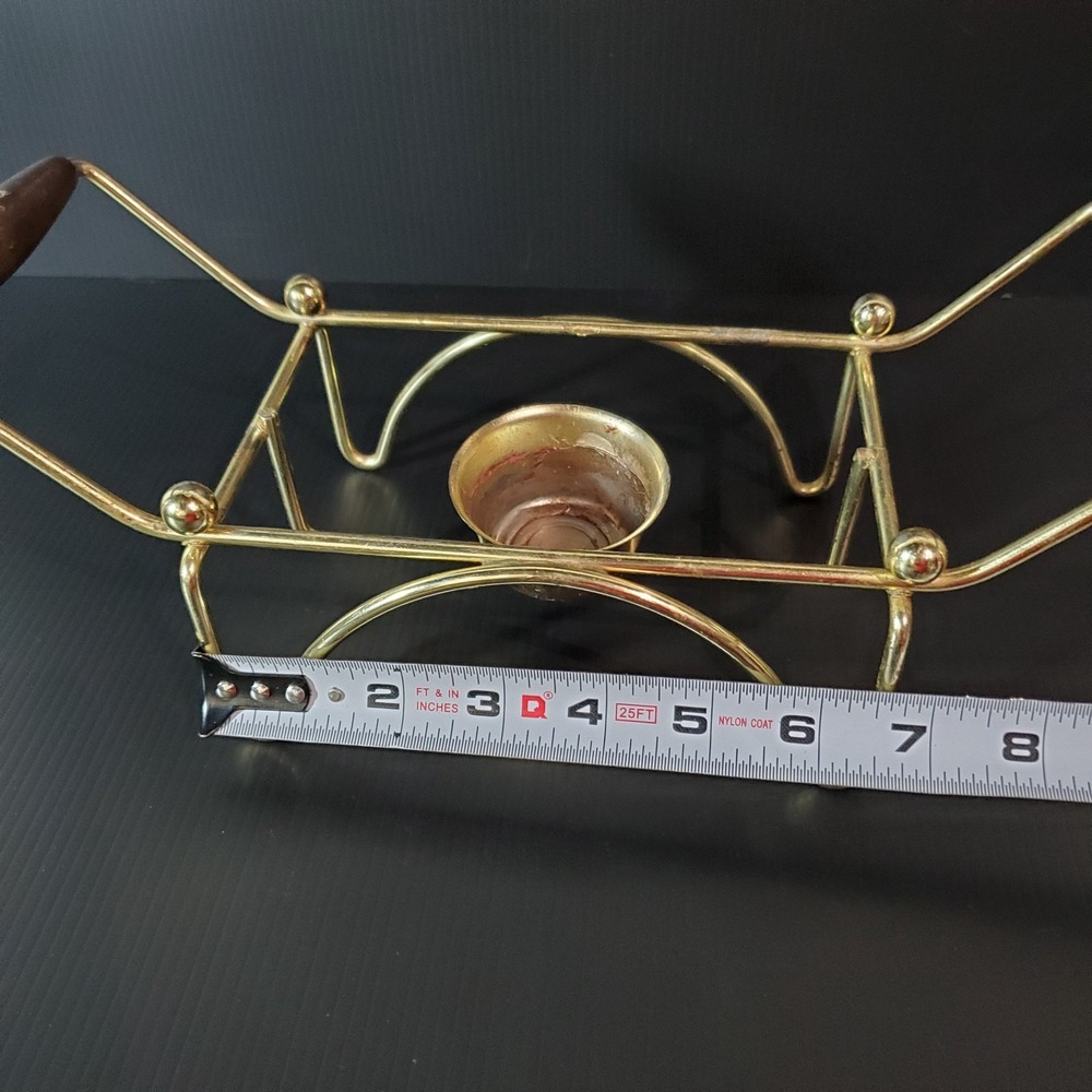 Vintage Mid Century Modern chafing stand metal w/ wood handles, warming stand - Picture 9 of 12
